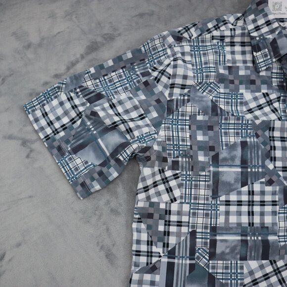 VO5 Shirt Mens L Gray Geometric Cinco En Todo Button Up Short Sleeve Collared - Picture 6 of 15